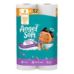 Soft and Strong Toilet Tissue with Fresh Lavender Scented Tube [8 Mega Rolls = 32 Regular Rolls]