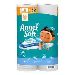 Soft and Strong Toilet Paper with Fresh Linen Scented Tube [8 Mega Rolls = 32 Regular Rolls]